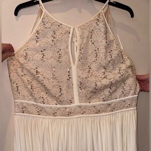 NW Champagne sleeveless size 22W full length gown with sequence from belt up.
